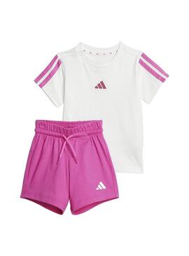Conjunto Baby adidas 3S T-Set Blanco Fucsia