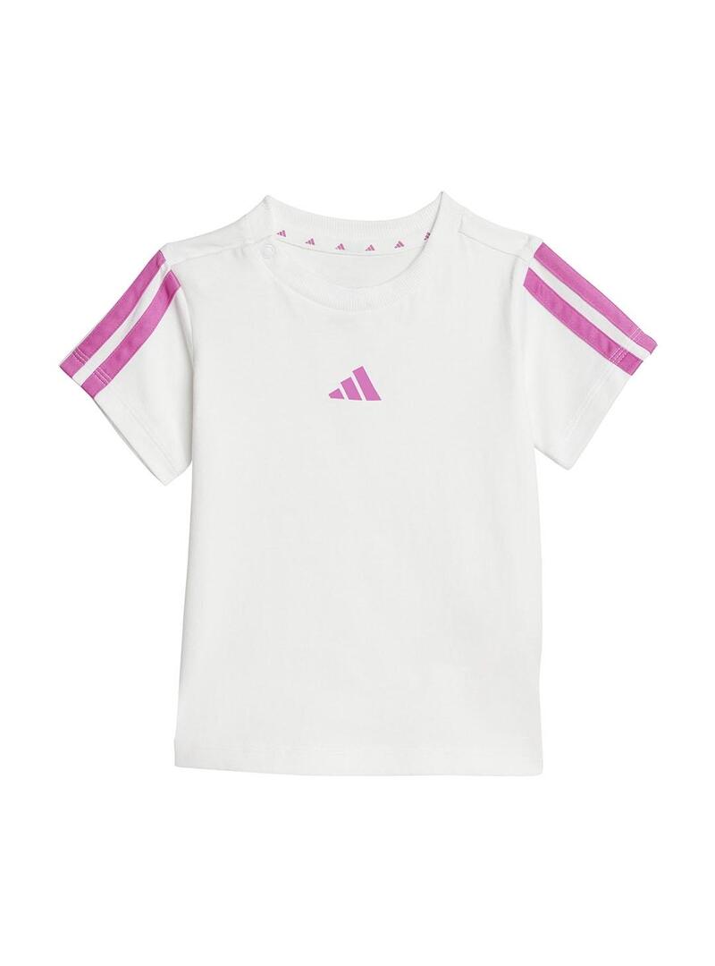 Conjunto Baby adidas 3S T-Set Blanco Fucsia