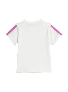 Conjunto Baby adidas 3S T-Set Blanco Fucsia