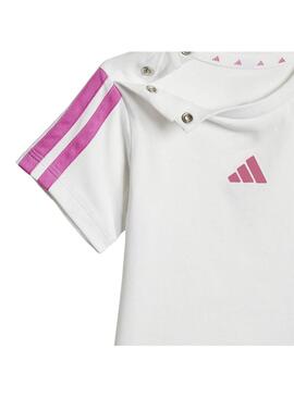 Conjunto Baby adidas 3S T-Set Blanco Fucsia