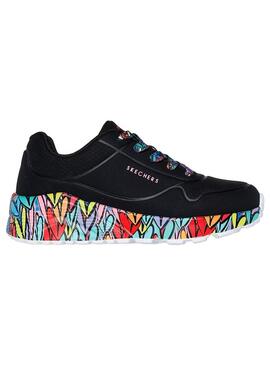 Zapatilla Niña Skechers Uno Negro Colorines