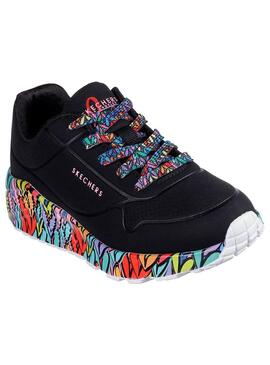 Zapatilla Niña Skechers Uno Negro Colorines