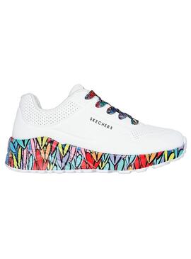 Zapatilla Niña Skechers Uno Blanco Colorines