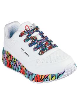 Zapatilla Niña Skechers Uno Blanco Colorines