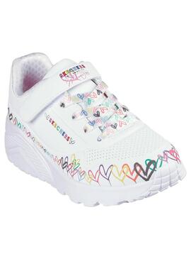 Zapatilla Niña Skechers Uno Blanco Corazones