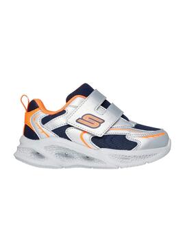 Zapatilla Niño Skechers Me Plata Naranja Marino