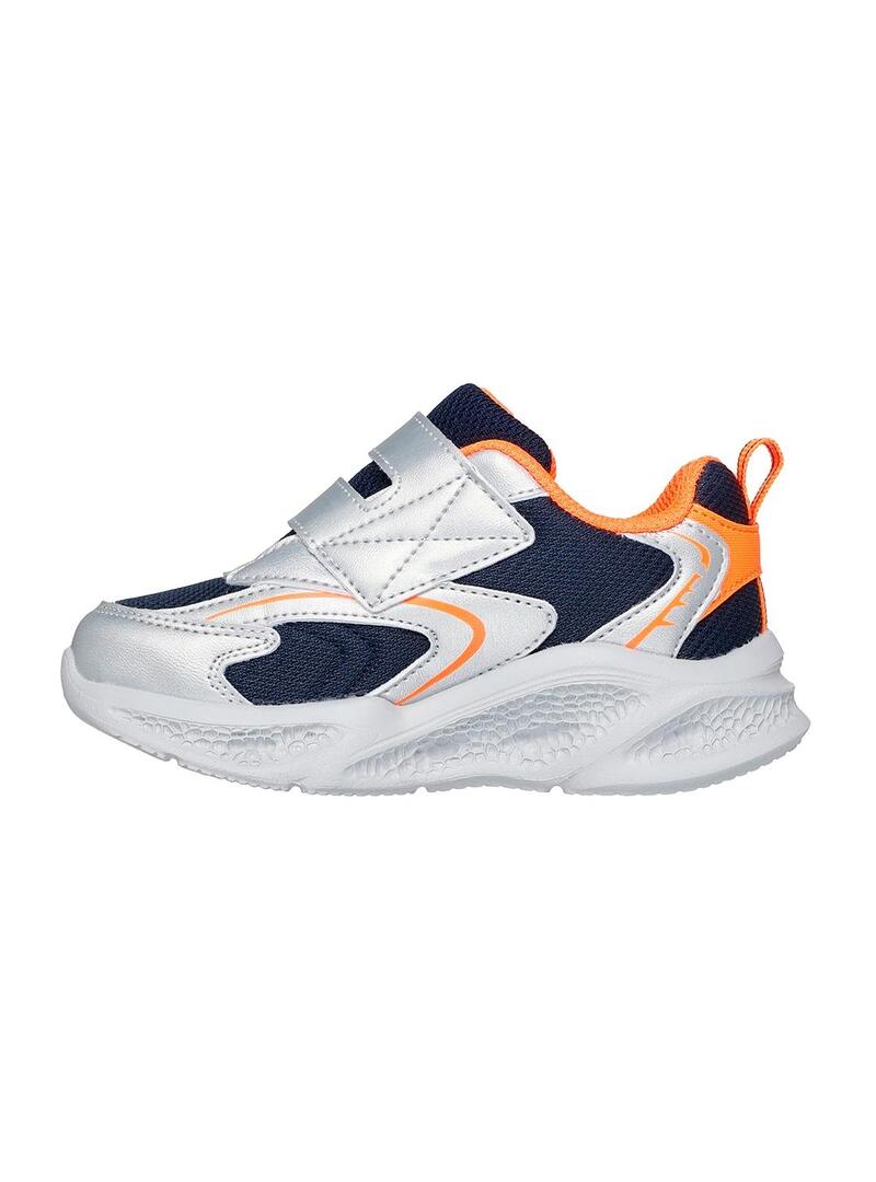 Zapatilla Niño Skechers Me Plata Naranja Marino