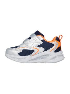Zapatilla Niño Skechers Me Plata Naranja Marino