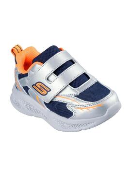 Zapatilla Niño Skechers Me Plata Naranja Marino