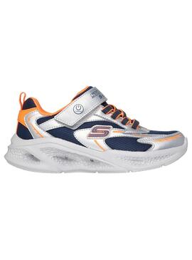 Zapatilla Niño Skechers Me Plata Naranja Marino