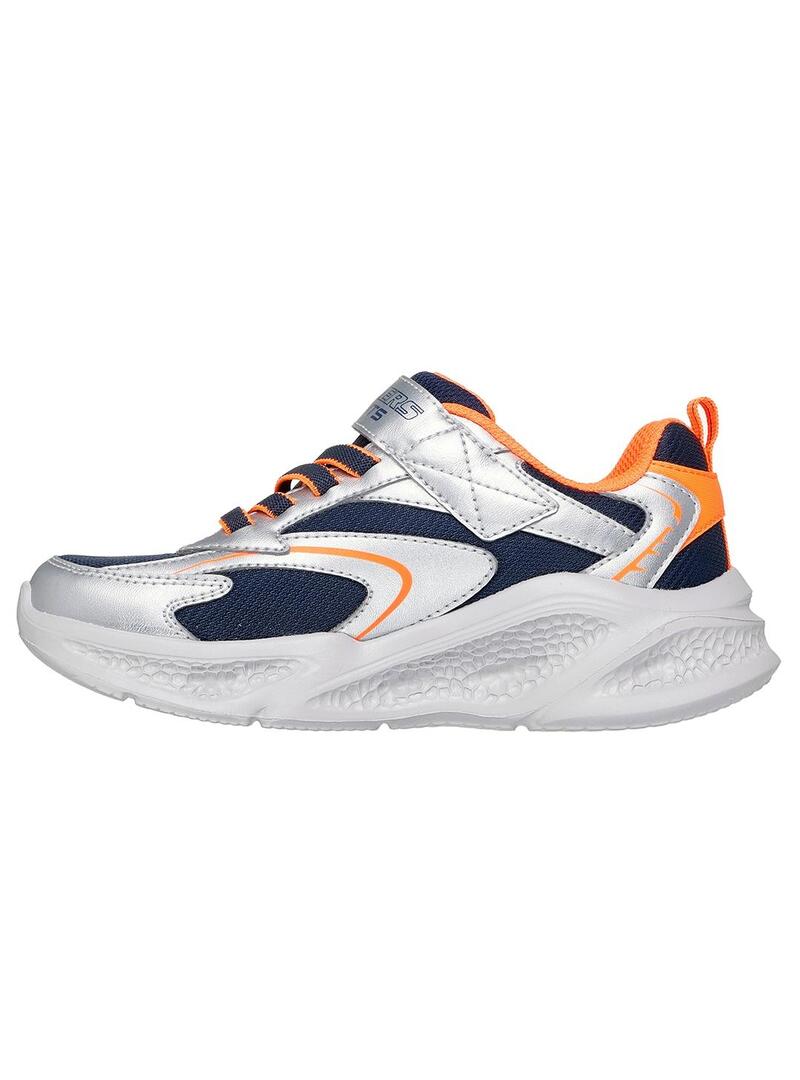 Zapatilla Niño Skechers Me Plata Naranja Marino