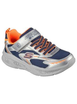Zapatilla Niño Skechers Me Plata Naranja Marino
