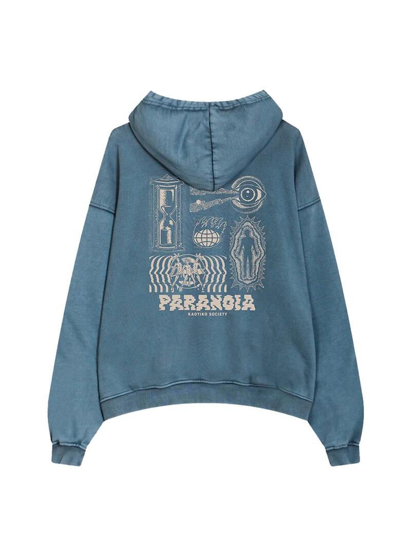 Sudadera Hombre Kaotiko Washed I´m Paranoid Azul