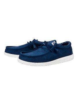 Zapato Hombre Hey Dude Wally Stretch Canvas Azul Marino
